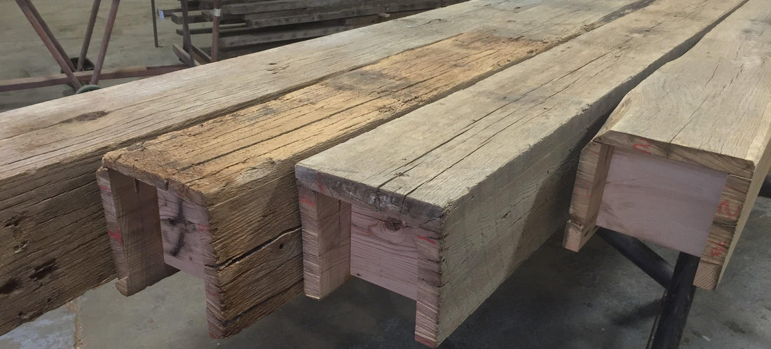 Hand hewn reclaimed barn wood box beams