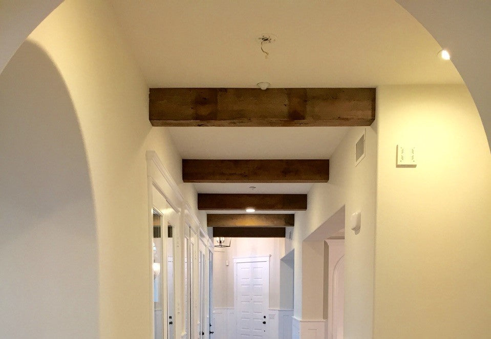 Reclaimed Barn Wood Rough Sawn Box Beams for Hallway Ceilings