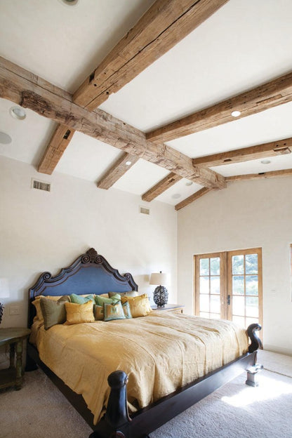 Hand Hewn Reclaimed Barn Wood Box Beam in Bedroom Ideas