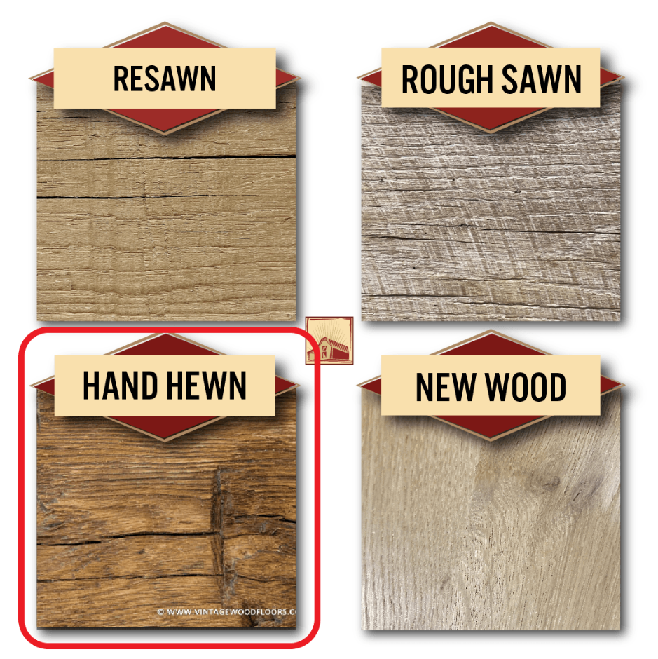 Example of reclaimed and new wood material finishes
