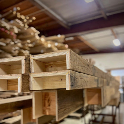 Rough Sawn Reclaimed Barn Wood Box Beam Construction